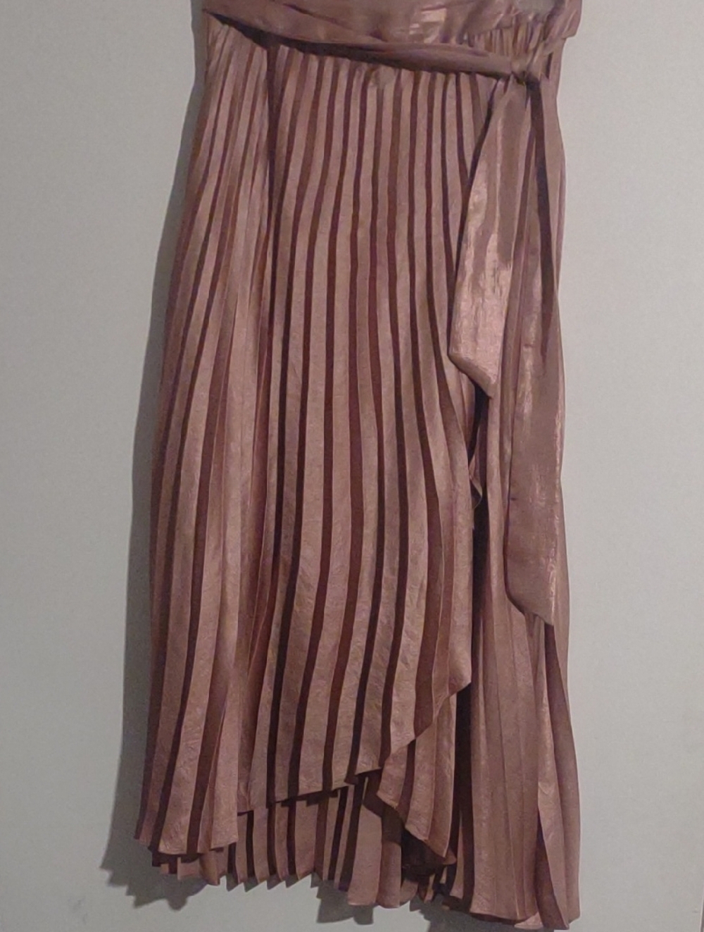 Anthropologie Asymmetrical Pleated Skirt in Shimmering Tan